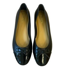 J. Crew Black Glossy Toe Ballet Flat Bow Cap Shoe Classic Old Money Size 6